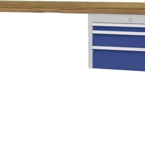 Werkbank B2000xT750xH790-1140mm Buche-Multiplex lichtgrau/signalblau 3Schubl. Begrenztes Angebot
