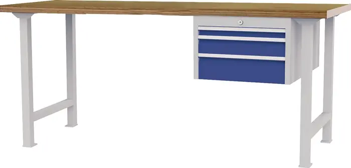 Werkbank B2000xT750xH790-1140mm Buche-Multiplex lichtgrau/signalblau 3Schubl. Begrenztes Angebot