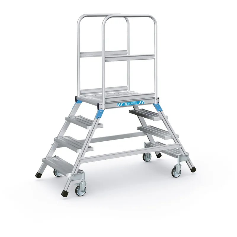ZARGES Podesttreppe fahrbar und beidseitig begehbar mit Leichtmetall-Stufen und Plattform Neue Ware