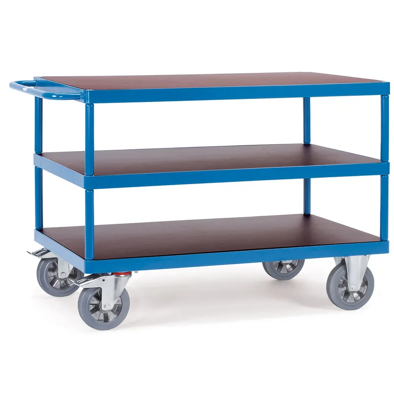 Garantierte Lieferung fetra Tischwagen 3 Ladeflächen aus Holz brillantblau RAL 5007