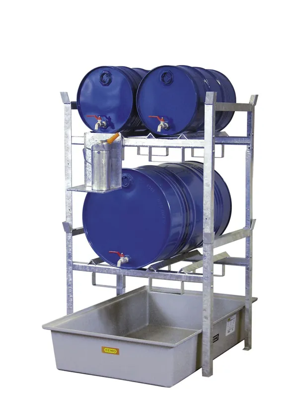CEMO Fassregal Typ 400 mit GFK-Auffangwanne 220 Liter Geprüft