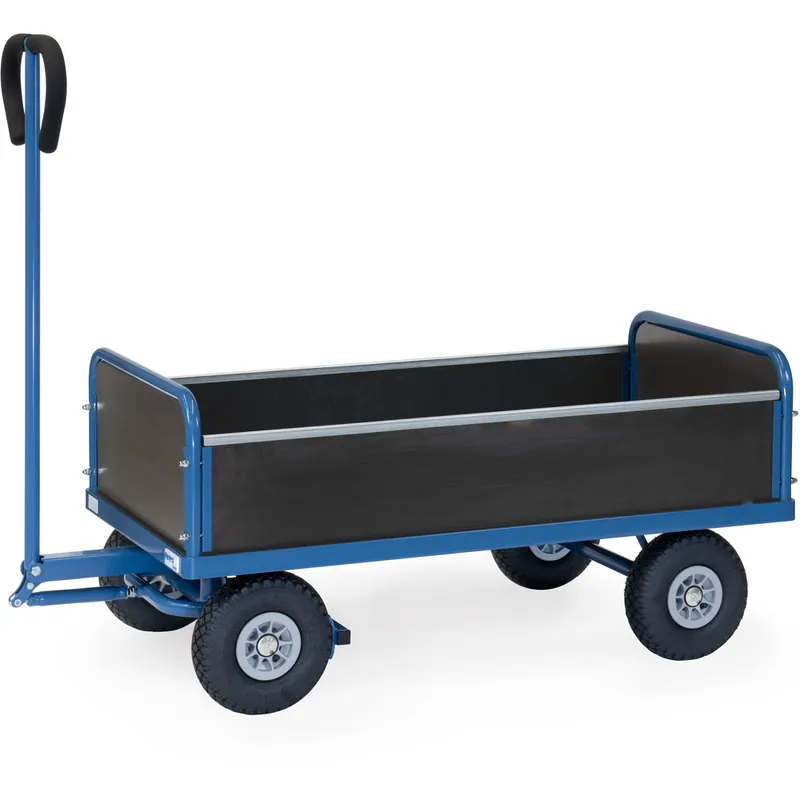 Neue Kollektion fetra Handwagen 2-Achser pulverbeschichtet blau/RAL mit Stirnwänden und Einsteckslängswänden
