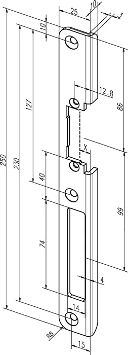 Winkelschließbl.63 B VA B.25mm L.250mm ktg.DIN re.ASSA ABLOY Preisreduziert