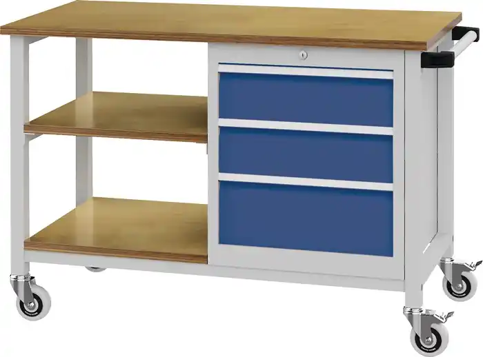 Angebot Werkbank B1200xT540xH880mm Buche Multiplex lichtgrau/signalblau 3 Schubl.