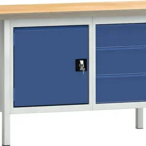 Werkbank PW 700 B1500xT700xH840mm Buche Multiplex lichtgrau/blau 3 Schubl.1 Tür Preis Gesenkt