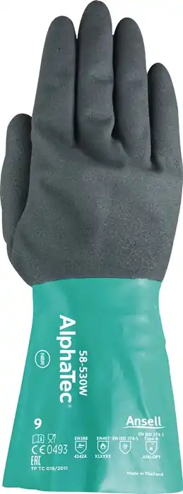 Sale Chemiehandschuh Alpha-Tec 58-530W Gr.9 grün/grau EN 388,EN 374,EN 1149 Kat.III VE: 6 Paare