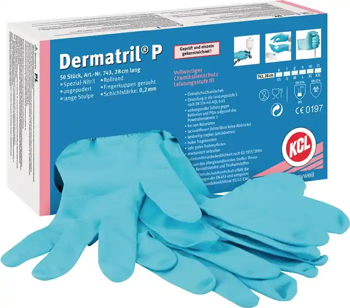 Schnäppchen Einw.-Handsch.Dermatril P 743 Gr.9 blau Nitril 50 St./Box