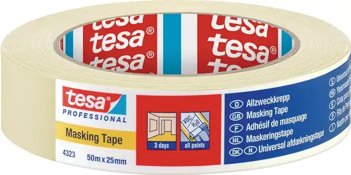 Neuheit Kreppband 4323 leicht gekreppt hellbeige L.50m B.25mm Rl.TESA VE: 12 Rollen