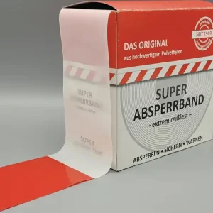 Ausverkauf KELMAPLAST Absperrband 100m 80mm - rot/weiß geblockt im Spenderkarton