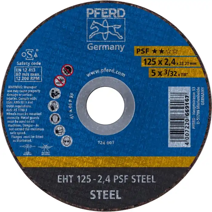 Neuheit Trennscheibe PSF STEEL D125x2,4mm ger.STA Bohr.22,23mm PFERD VE: 25 Stück