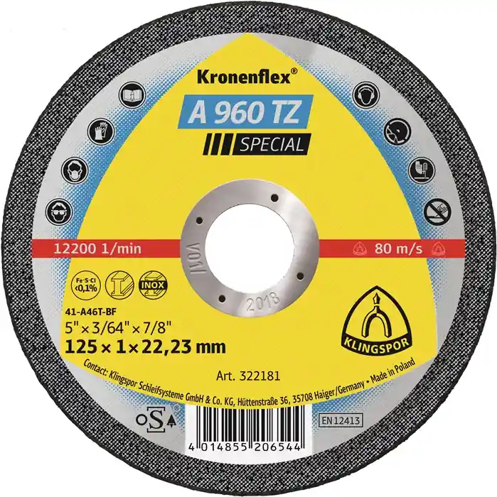 Trennscheibe A 960 TZ Special D125x1mm ger.INOX Bohr.22,23mm KLINGSPOR VE: 25 Stück Garantierte Lieferung