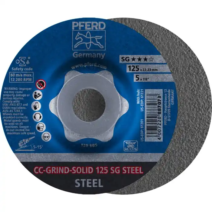 Schleifscheibe CC-GRIND-SOLID SG STEEL D125xSmm gekr.STA Bohr.22,23mm PFERD VE: 10St. Top-Angebot