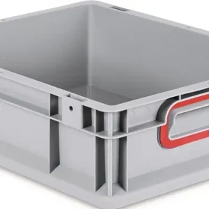 Echt Transportstapelbehälter L400xB300xH120mm grau PP geschlossener Griff rot