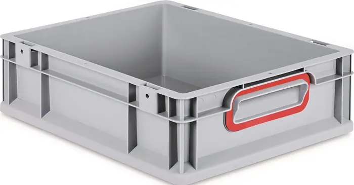 Echt Transportstapelbehälter L400xB300xH120mm grau PP geschlossener Griff rot