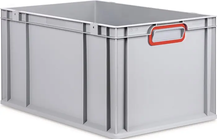 Transportstapelbehälter L600xB400xH320mm grau PP geschlossener Griff rot Finale Aktion