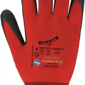 Handschuhe Condor Gr.9 rot/schwarz 98% PA/2%EL EN 388,EN 407 PSA II ASATEX VE: 12 Paare Schneller Versand