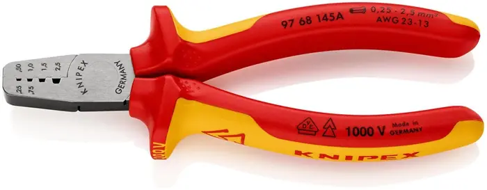 Aderendhülsenzange Gesamt-L.145mm 0,25-2,5(AWG 23-13)mm² pol.Mehrkomp-Hüllen VDE Bestpreis