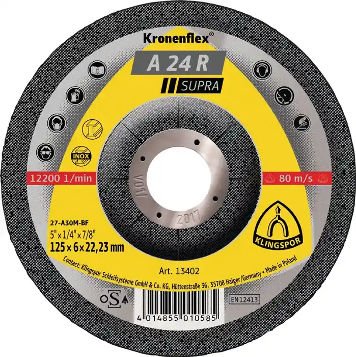 Kracherpreis Schruppscheibe A 24 R Supra D180xS8mm gekr.STA Bohr.22,23mm KLINGSPOR VE: 10 Stück