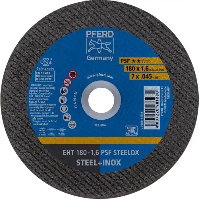Trennscheibe PSF STEELOX D180x1,6mm ger.INOX Bohr.22,23mm PFERD VE: 25 Stück Begrenztes Angebot