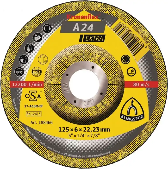 Markenware Schruppscheibe A 24 Extra D115xS6mm gekr.STA Bohr.22,23mm KLINGSPOR VE: 10 Stück
