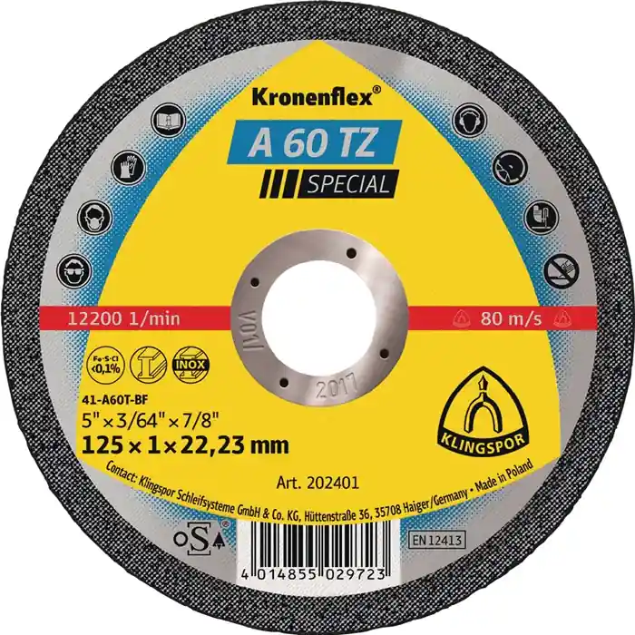 Trennscheibe A 60 TZ Special D125x1mm ger.INOX Bohr.22,23mm KLINGSPOR VE: 25 Stück Schnäppchen