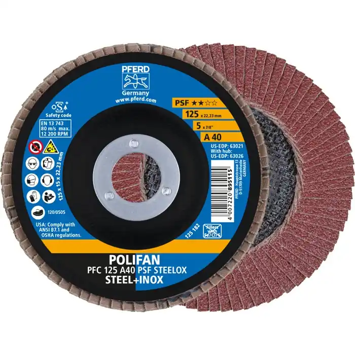 Fächerscheibe POLIFAN A PSF STEELOX D.125mm K.40 kon.Stahl/INOX NK PFERD VE: 10 Stück Rabatt