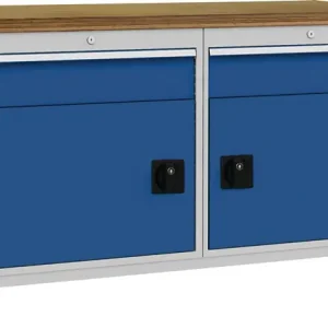 Werkbank signalblau lichtgrau B1500xH859xT750mm Multipl.40mm 2 Schub.2 Tür Markenware