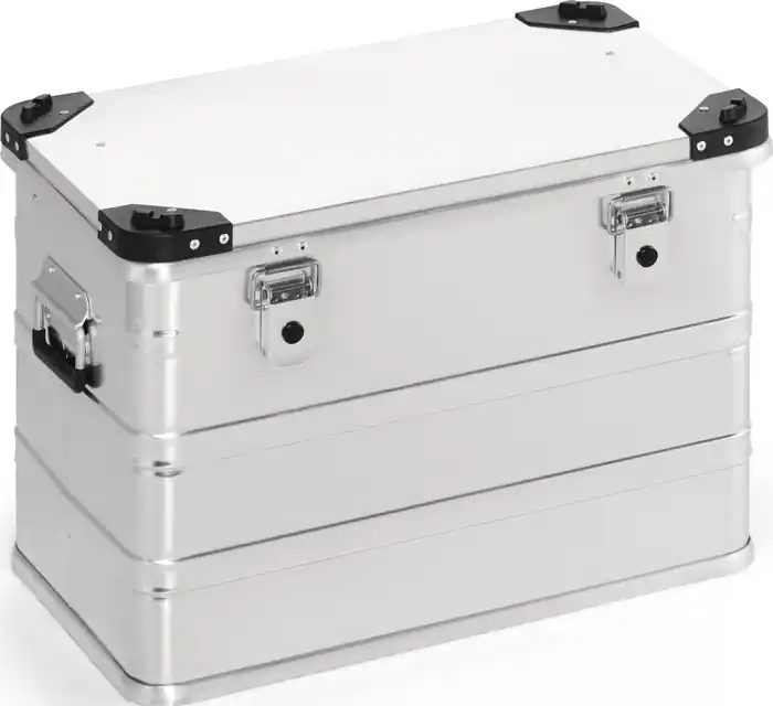 Aluminiumbox L582xB385xH410mm 76l m.Klappverschluss u.Stapelecken Geprüft