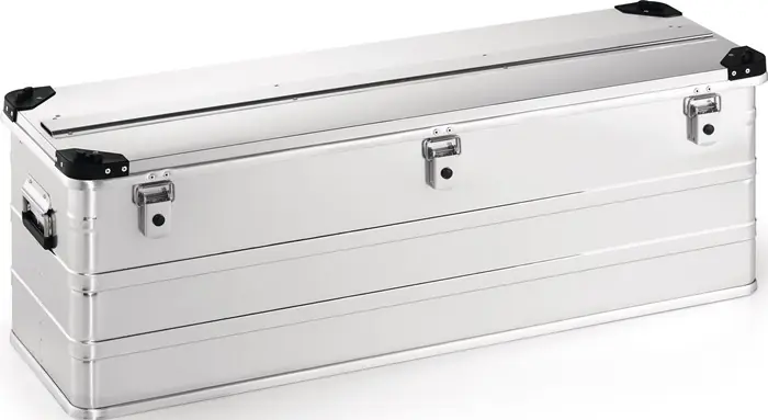 Aluminiumbox L1182xB385xH410mm 163l m.Klappverschluss u.Stapelecken Neue Kollektion