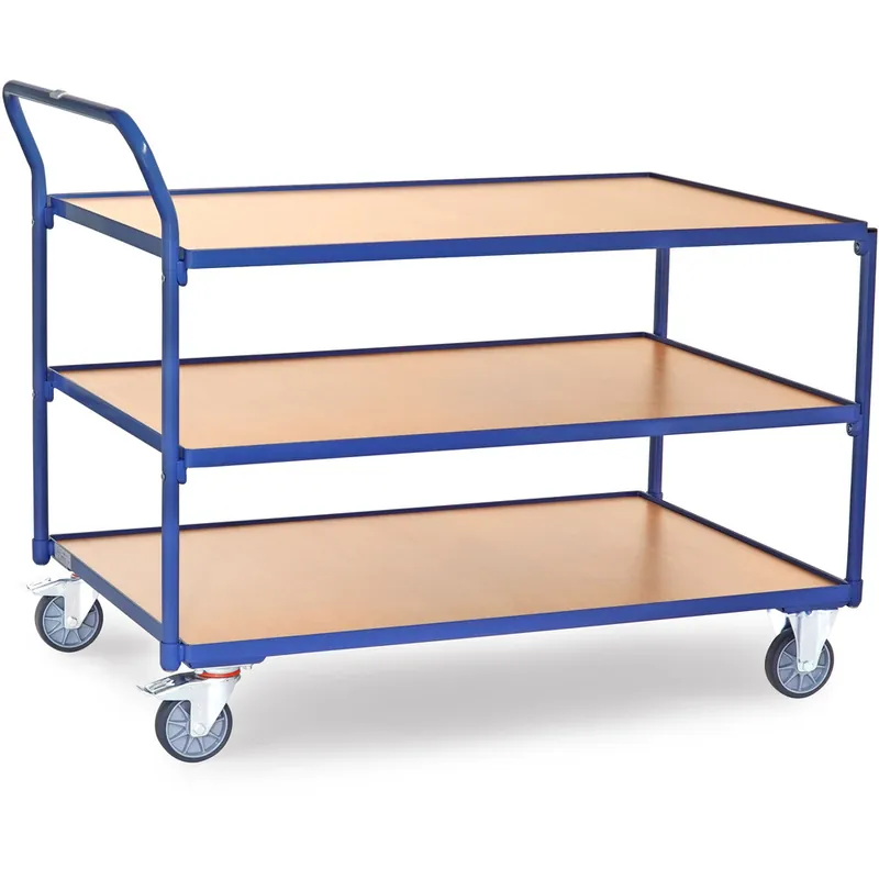 fetra Leichter Tischwagen mit 3 Böden aus Holz und hochstehenden Griff Top-Angebot
