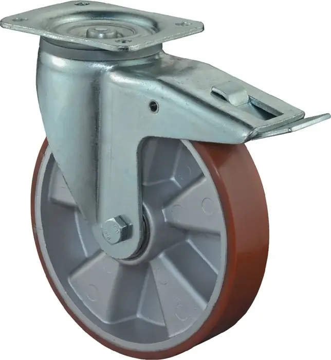 Schwerlastlenkrolle D.150mm Trgf.550kg m.Festst.Guß-PU 135mm 110mm BS ROLLEN Zertifiziert