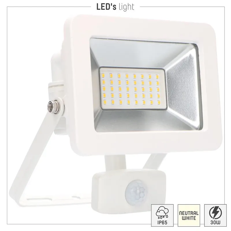 Strahler - 30W 3300lm 4000K IP44 - Sensor - Sanan LED - Weiß Nur Heute
