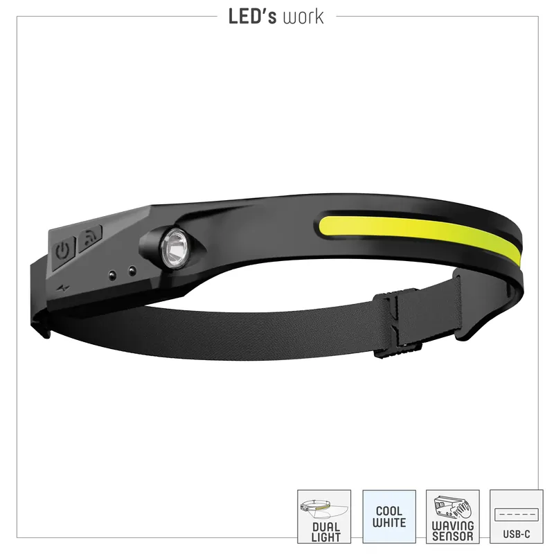 Kopflampe - 5W + 3W 300 Lm IP44 Lithium-Ion Akku - Sensor Sichere Zahlung