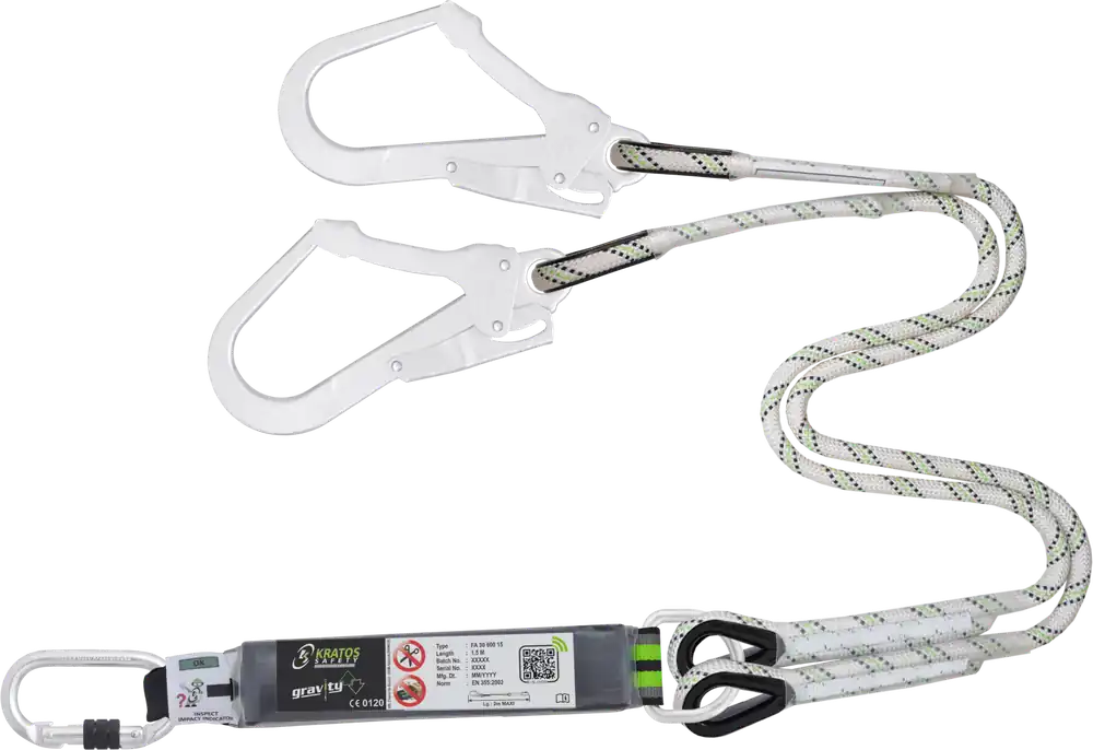 Schnäppchen Kratos Safety 3060015 Y-Verbindungsmittel mit Falldämpfer aus Kernmantelseil 1,50 m mit Karabiner