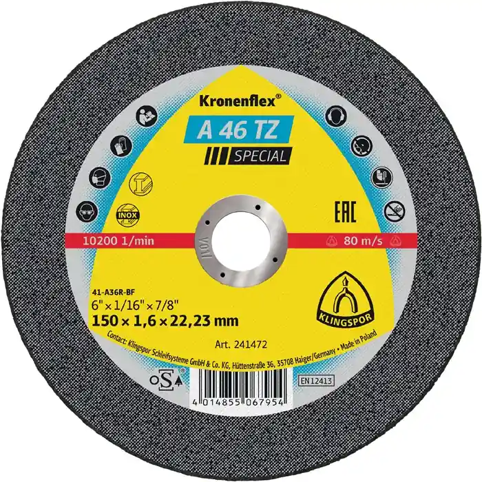 Schnäppchen Trennscheibe A 46 TZ Special D150x1,6mm ger.INOX Bohr.22,23mm KLINGSPOR VE: 25 Stück