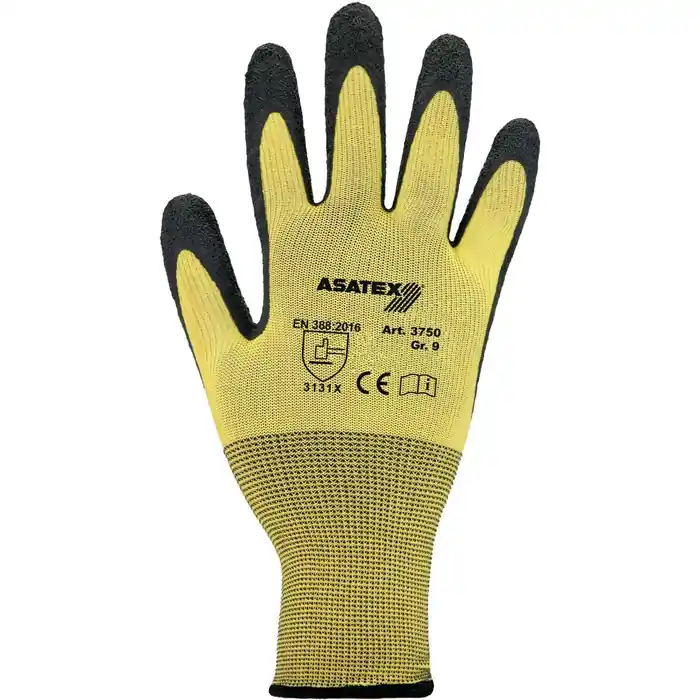 Kracherpreis Handschuhe Gr.8 gelb/schwarz EN 388 PSA II Nyl.m.Naturlatex ASATEX VE: 12 Paare