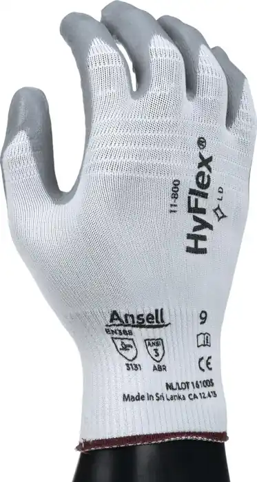 Billig Handschuhe HyFlex 11-800 Gr.10 weiß/grau EN 388 PSA II Nyl.m.Nitrilschaum ANSELL VE: 12 Paare