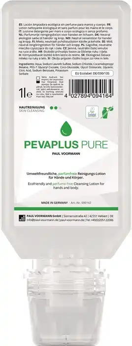 Abverkauf Handreinigung PEVAPLUS PURE 1l unparfümiert Softflasche PAUL VOORMANN