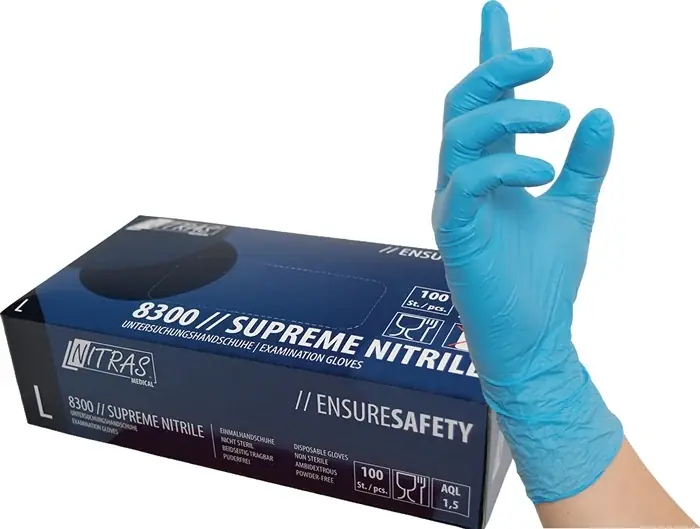 Einweghandschuh SUPREME NITRILE Gr.M blau Nitril EN374 PSA III 100 St.NITRAS Heißes Angebot