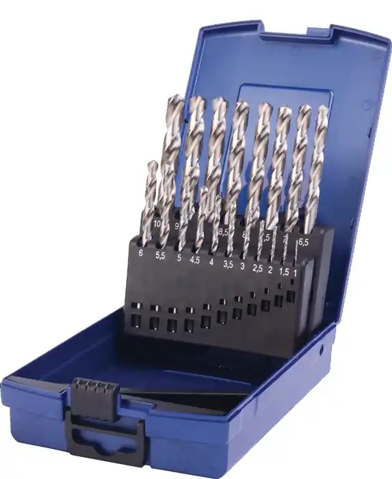 Spiralbohrersatz DIN 338 TypN D.1-10x0,5mm HSS 19tlg.Ku.-Kass. Neue Ware