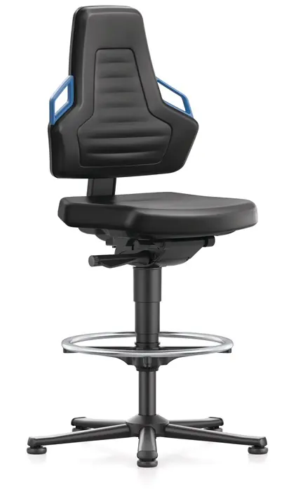 Highlight Arbeitsdrehstuhl Nexxit Bodengleiter+Fußring Grifffarbe blau Kunstlederpolster