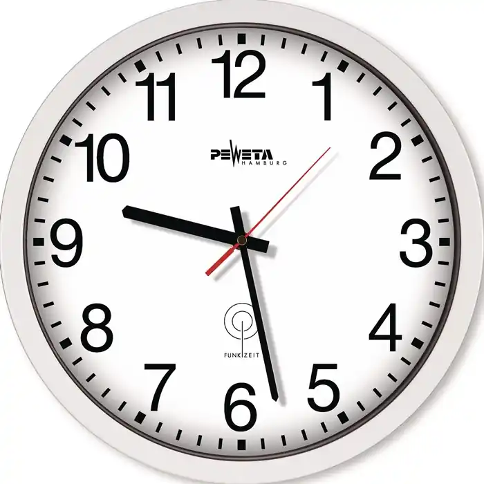 Funkuhr Funkuhr Ku.weiß D.350mm 1,5V arabische Zahlen PEWETA Zertifiziert