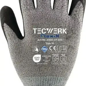 Markenware Handschuhe FlexN Gr.8 grau/schwarz EN 388 PSA II TECWERK VE: 12 Paare
