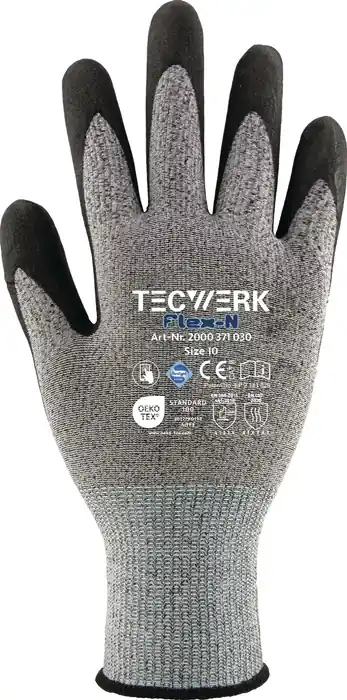 Markenware Handschuhe FlexN Gr.8 grau/schwarz EN 388 PSA II TECWERK VE: 12 Paare