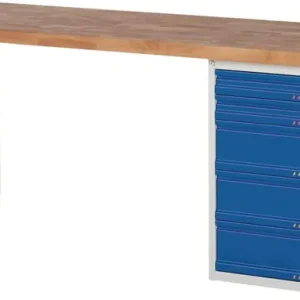 Werkbank Ser.BK 650 B2000xT700xH840mm Buche massiv grau/blau 5 Schubl.TECWERK Super-Preis