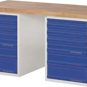 Werkbank Ser.BK 650 B1500xT700xH840mm Buche lichtgrau/blau 12 Schubl.TECWERK Kracherpreis