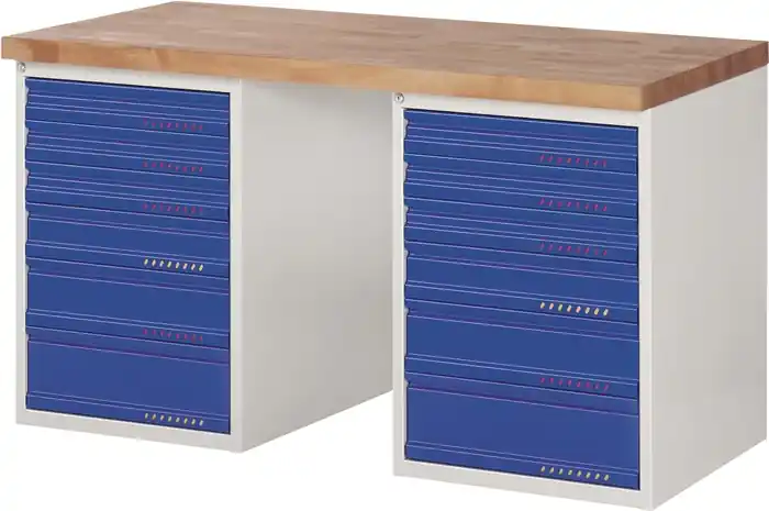 Werkbank Ser.BK 650 B1500xT700xH840mm Buche lichtgrau/blau 12 Schubl.TECWERK Kracherpreis