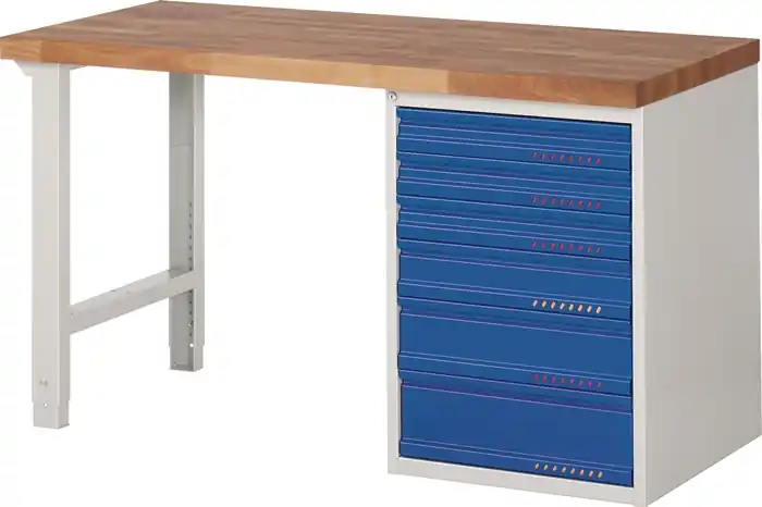 Werkbank Ser.BK 650 B1500xT700xH840mm Buche lichtgrau/blau 6 Schubl.TECWERK Angebot