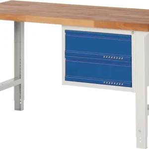 Werkbank Ser.BK 650 B1500xT700xH790-1140mm Buche lichtgrau/blau 2 Schubl.TECWERK Kracherpreis
