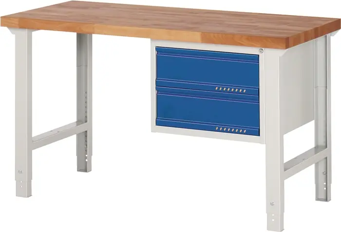 Werkbank Ser.BK 650 B1500xT700xH790-1140mm Buche lichtgrau/blau 2 Schubl.TECWERK Kracherpreis